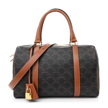 Celine Triomphe Canvas Calfskin Boston Bag Tan 1 of 11