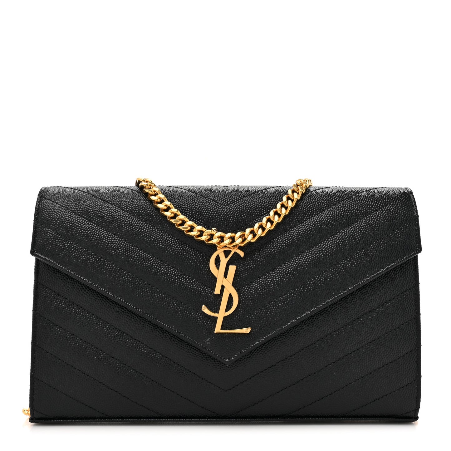 Grain De Poudre Matelasse Chevron Monogram Chain Wallet Black