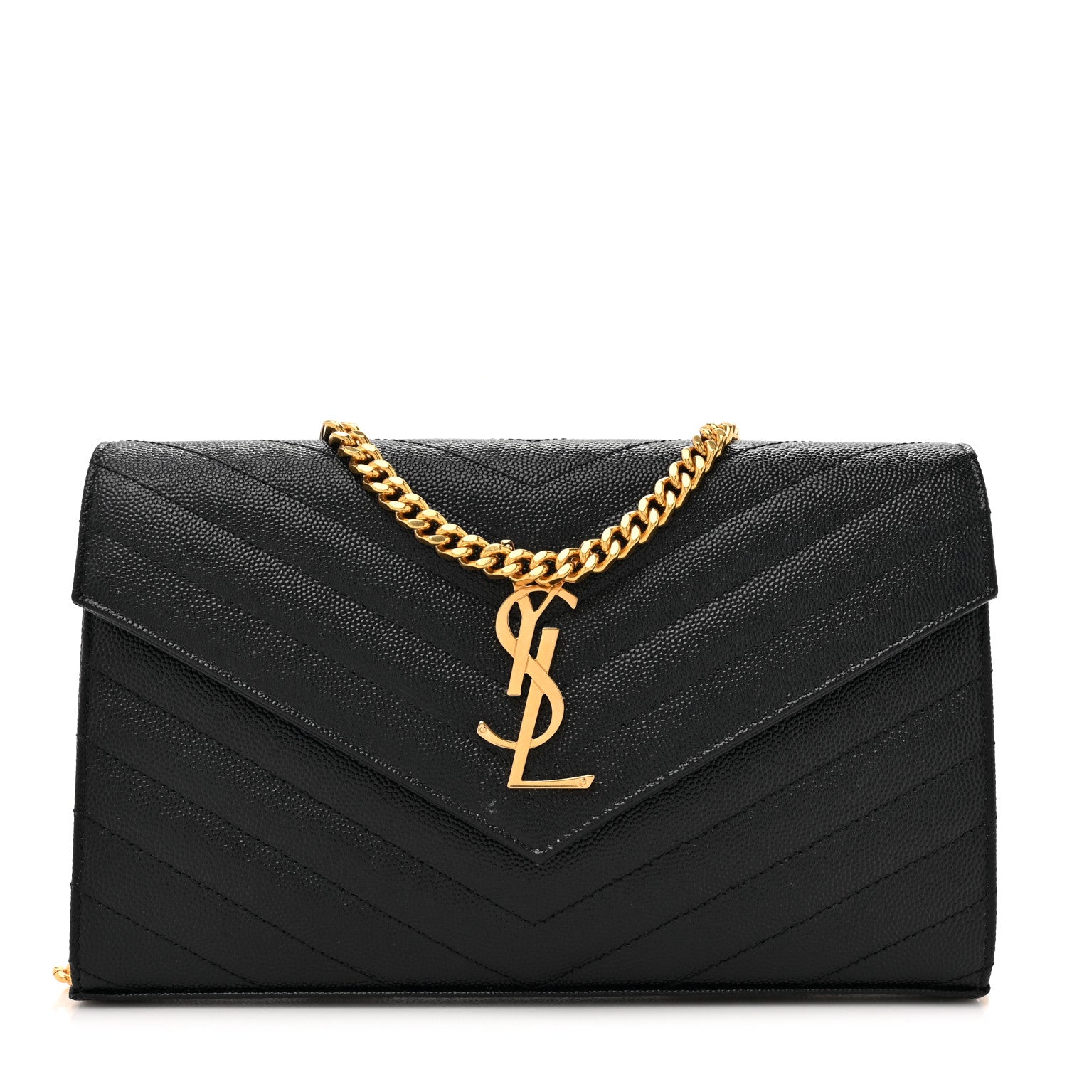 Saint Laurent Grain De Poudre Matelasse Chevron Monogram Chain Wallet Black 1 of 12