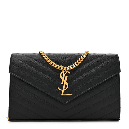 Saint Laurent Grain De Poudre Matelasse Chevron Monogram Chain Wallet Black 1 of 12