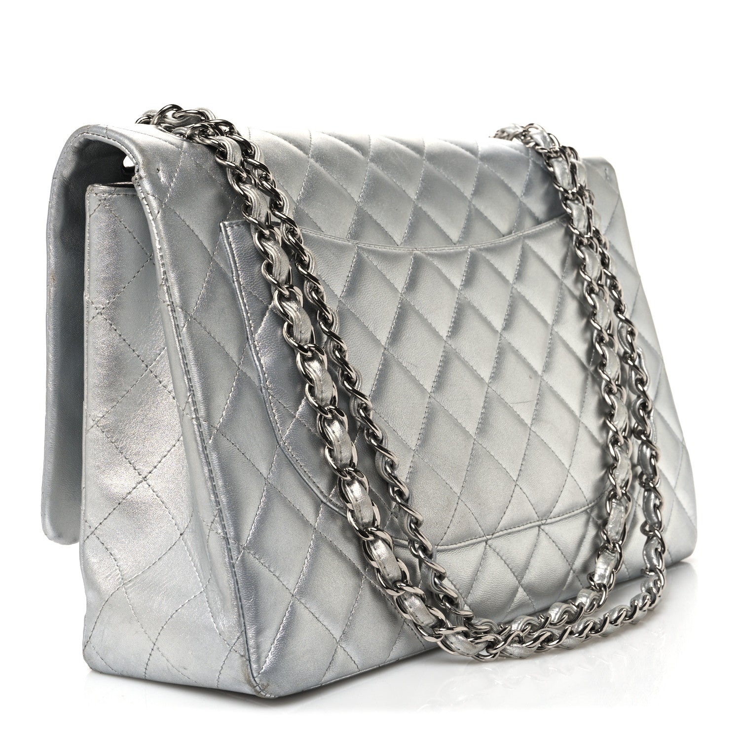 Chanel Metallic Lambskin Quilted Jumbo Single Flap Silver 2 of 11