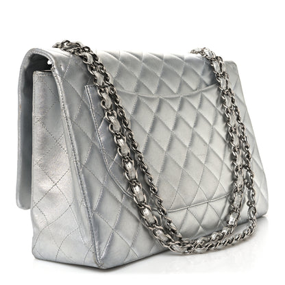 Chanel Metallic Lambskin Quilted Jumbo Single Flap Silver 2 of 11