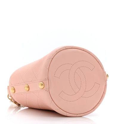Chanel Calfskin Tweed Small CC Chain Bucket Drawstring Bag Light Pink 4 of 10