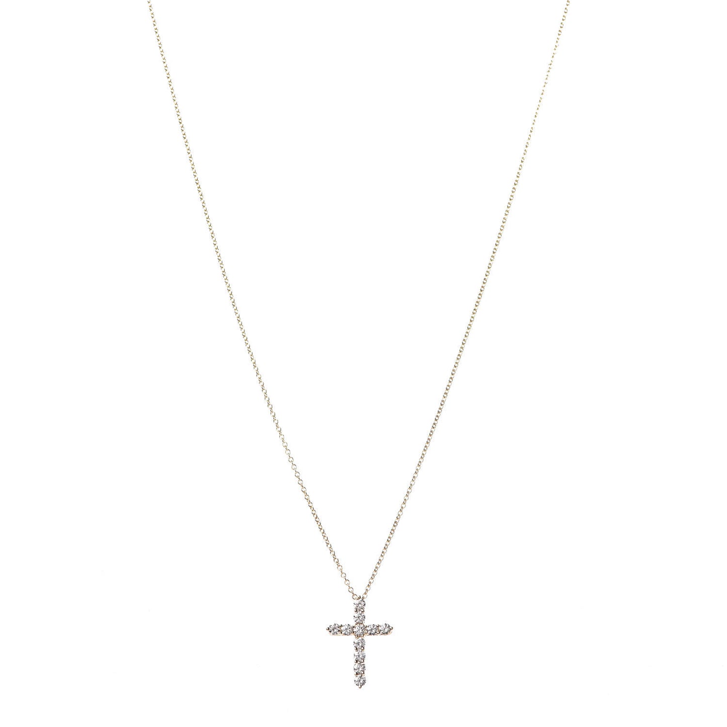 18K Yellow Gold Diamond Small Cross Pendant Necklace