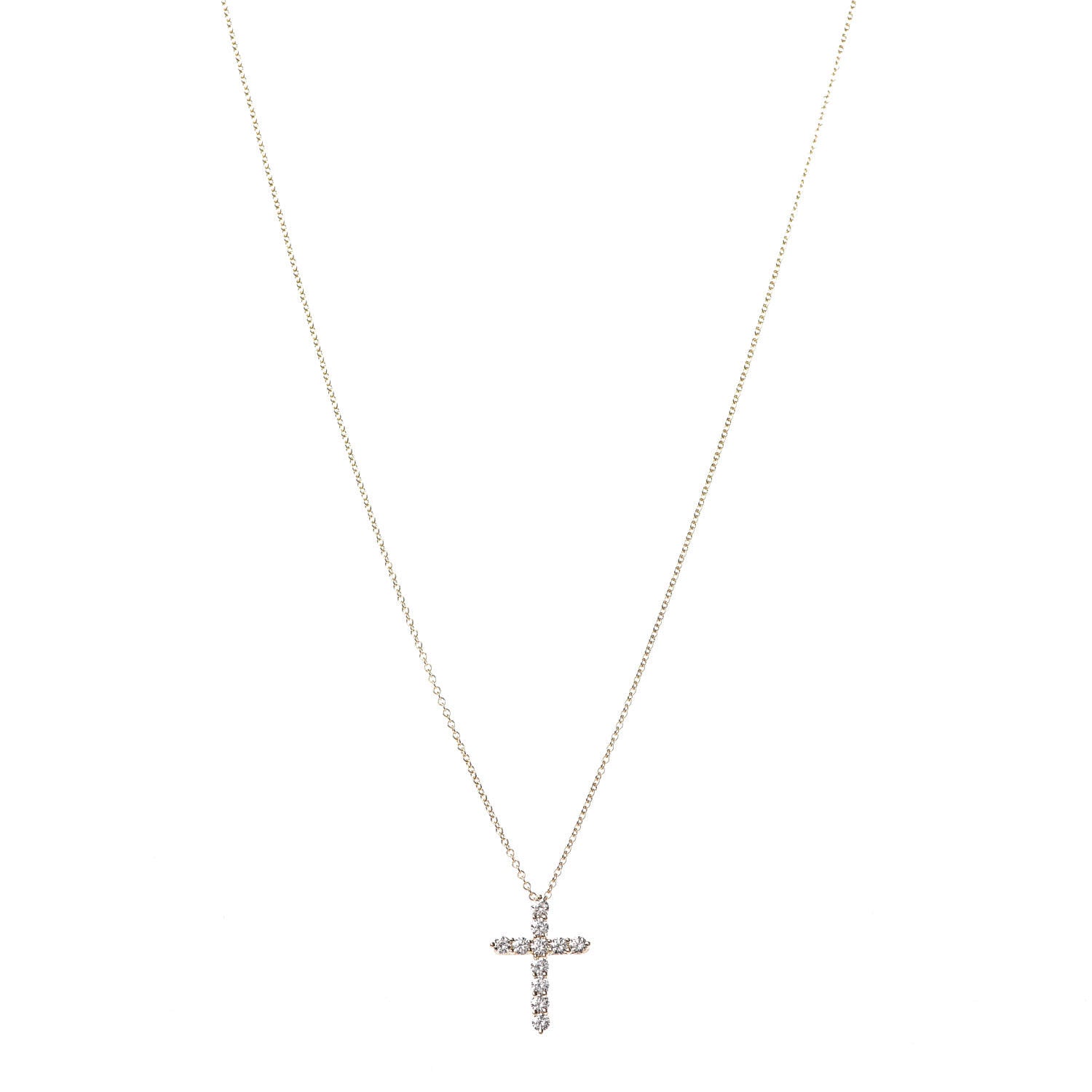 Tiffany 18K Yellow Gold Diamond Small Cross Pendant Necklace 1 of 7