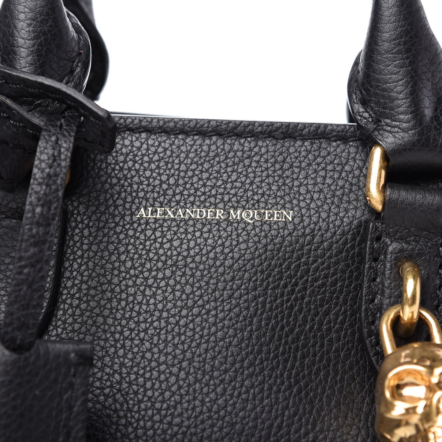 Pebbled Calfskin Mini Skull Padlock Zip Around Tote Black