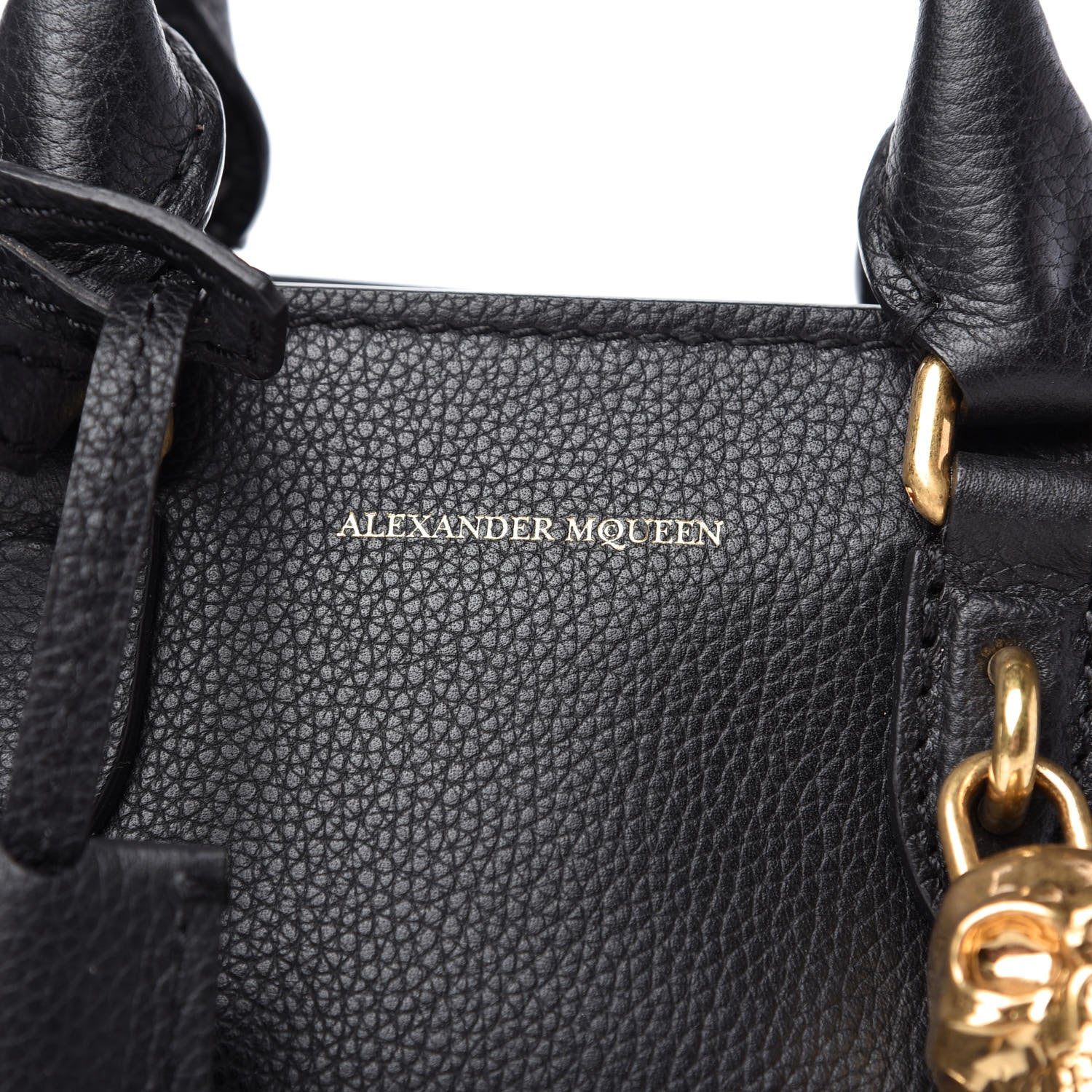 Alexander McQueen Pebbled Calfskin Mini Skull Padlock Zip Around Tote Black 10 of 10