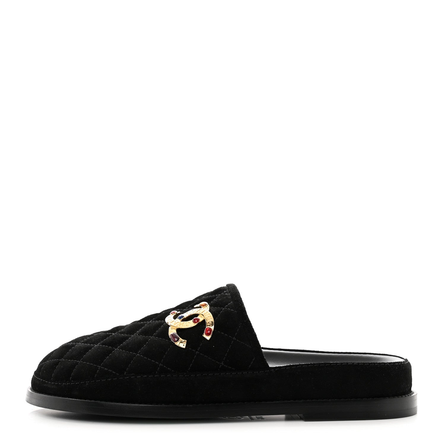 Chanel Calfskin Hair Suede Shearling CC Mules 37.5 Black 1 of 8