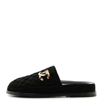 Chanel Calfskin Hair Suede Shearling CC Mules 37.5 Black 1 of 8