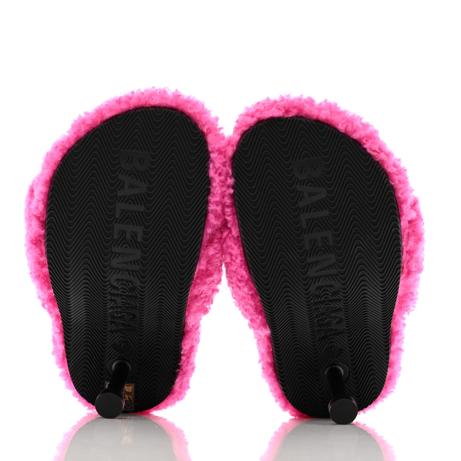 Balenciaga Faux Shearling Political Campaign Logo 80mm Sandals 36 Pink White Blue 6 of 9
