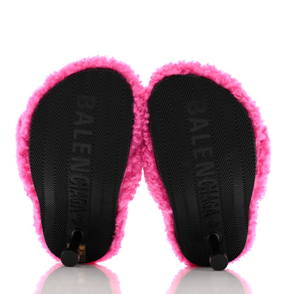 Balenciaga Faux Shearling Political Campaign Logo 80mm Sandals 36 Pink White Blue 6 of 9