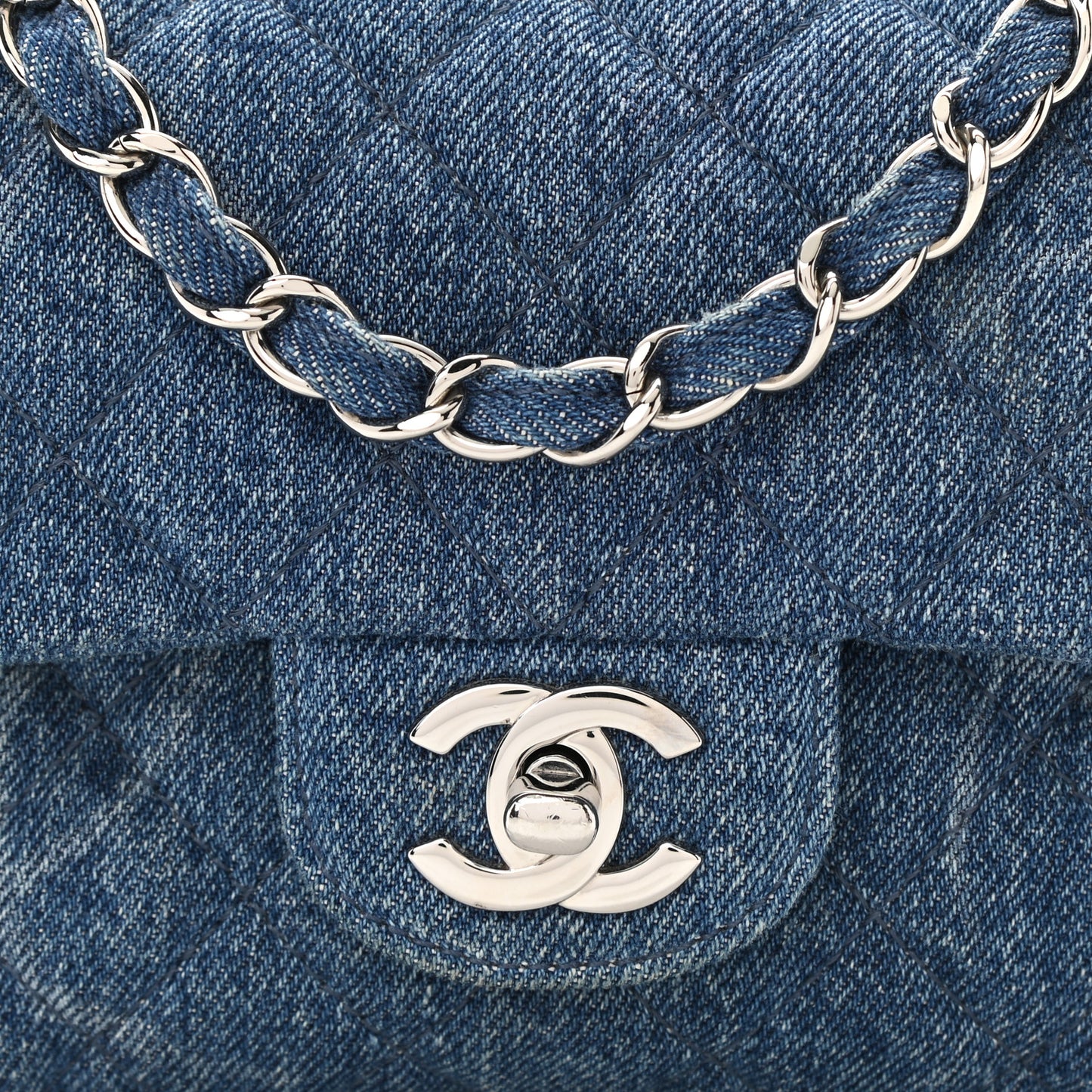 Denim CC Quilted Mini Square Flap Blue