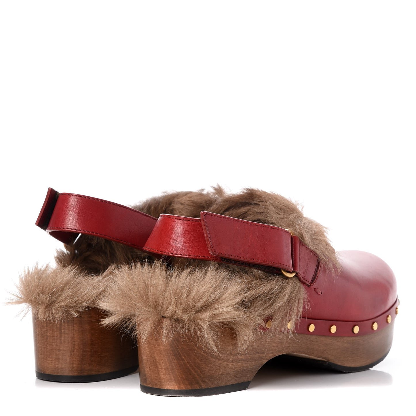 Calfskin Fur Horsebit Amstel Slingback Clogs 37.5 Rosso Naturale
