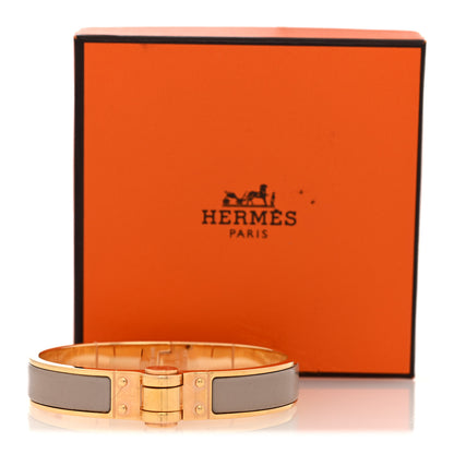 Hermes Enamel Charniere Uni Narrow Hinged Bracelet M Gris Clair 5 of 5