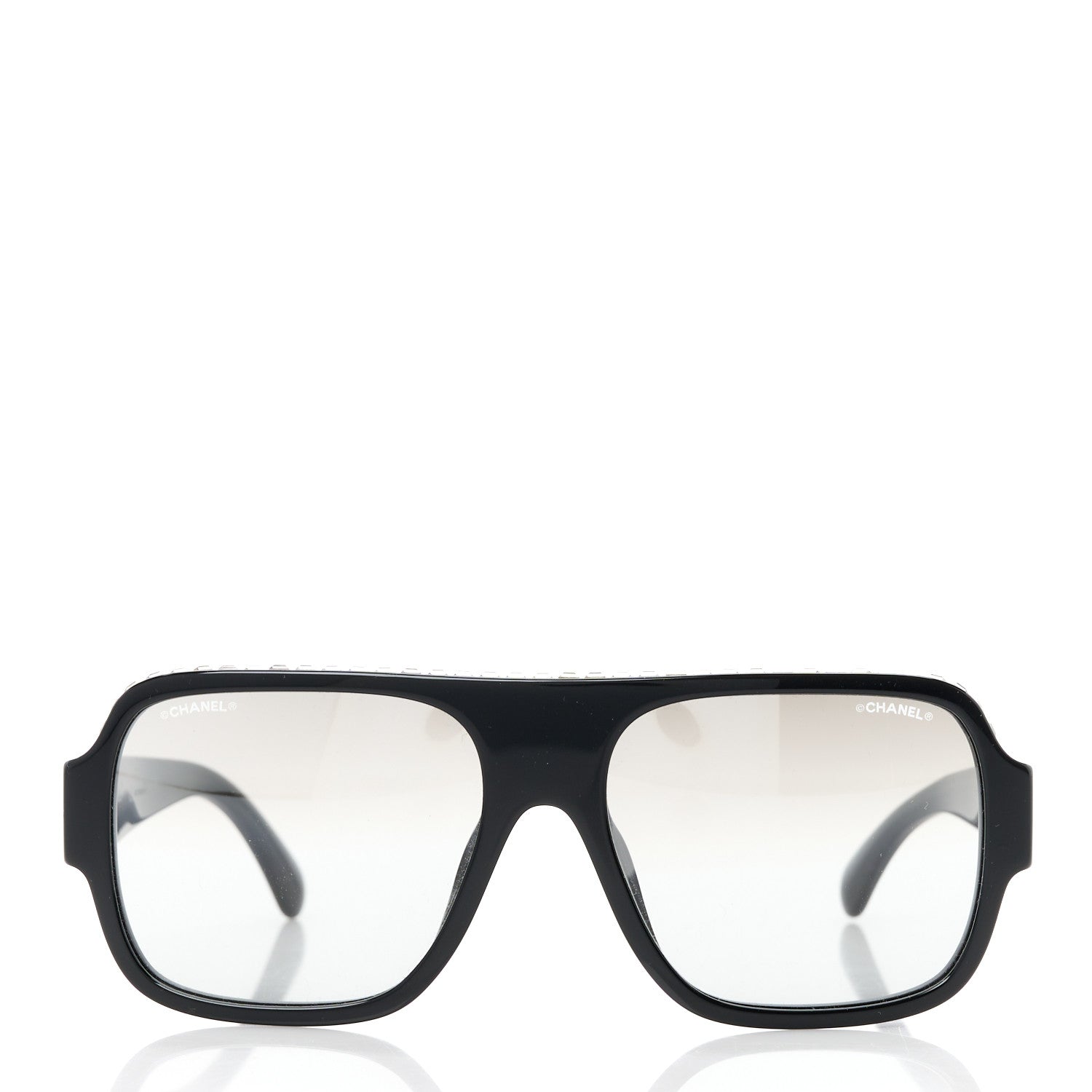 Chanel Acetate Crystal CC Shield Sunglasses 71431A Black Silver 2 of 8