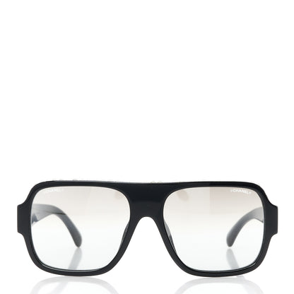 Chanel Acetate Crystal CC Shield Sunglasses 71431A Black Silver 2 of 8