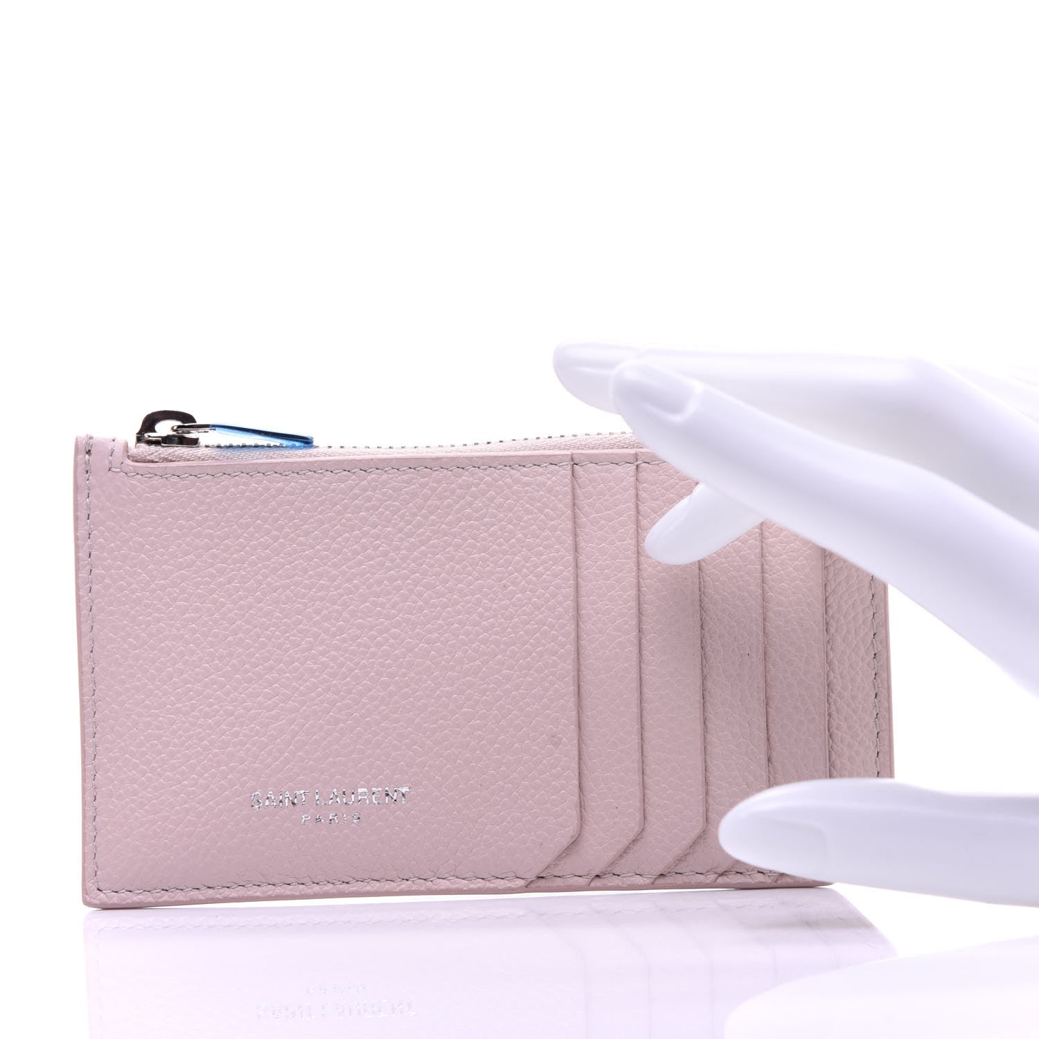 Saint Laurent Grained Calfskin 5 Fragments Zip Pouch Card Holder Pale Pink 3 of 20