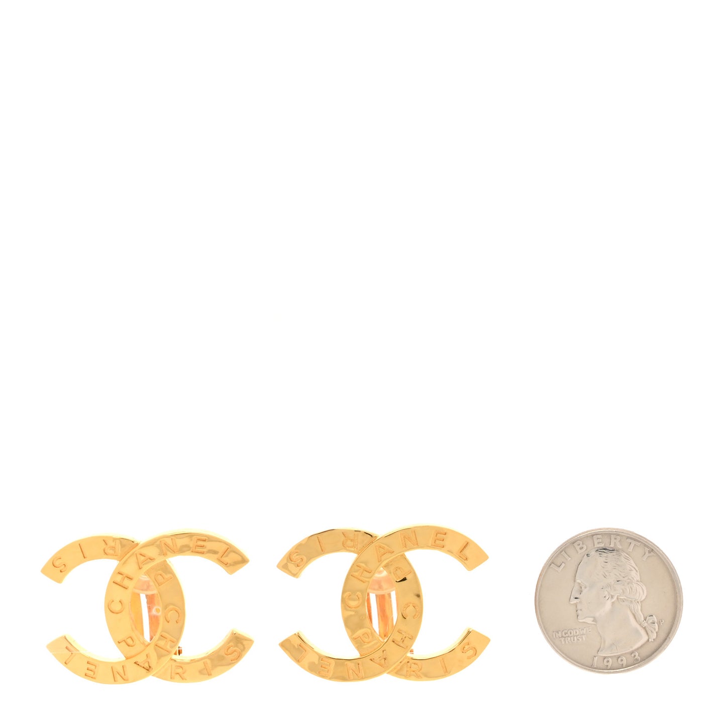 Metal CC Paris Button Clip On Earrings Gold