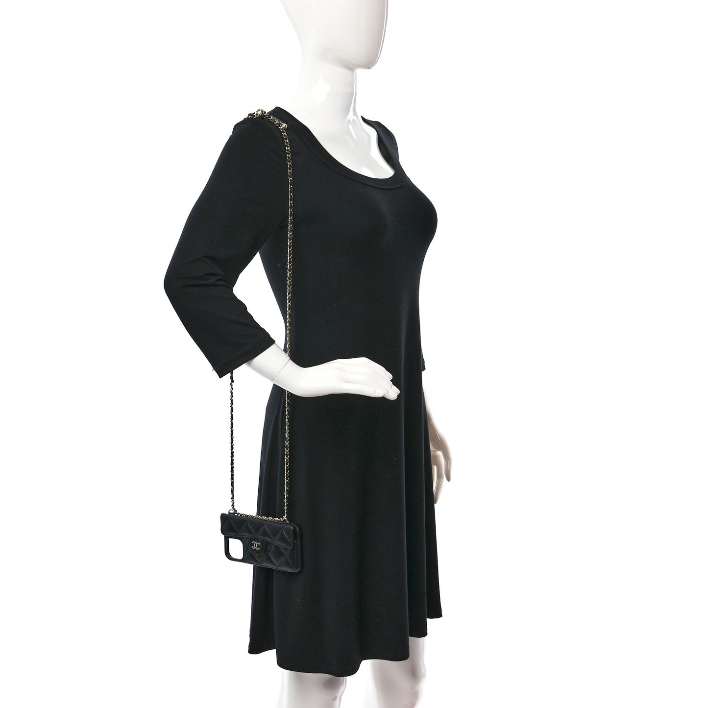 Lambskin Quilted Pearl Crush iPhone XII Pro Holder With Chain Black