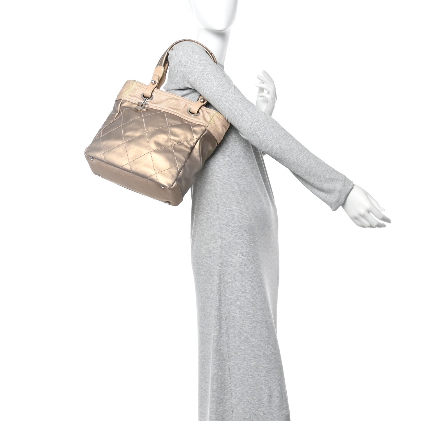 Metallic Coated Canvas Quilted Small Paris Biarritz Tote Gold