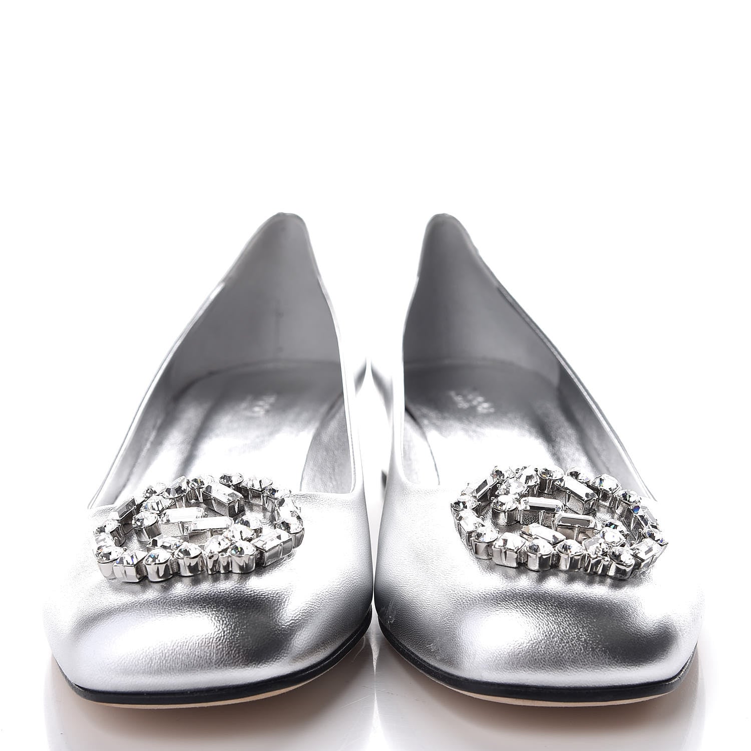 Gucci Nappa Crystal Interlocking G Low Heel Pumps 41 Argento 2 of 9