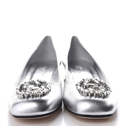 Gucci Nappa Crystal Interlocking G Low Heel Pumps 41 Argento 2 of 9