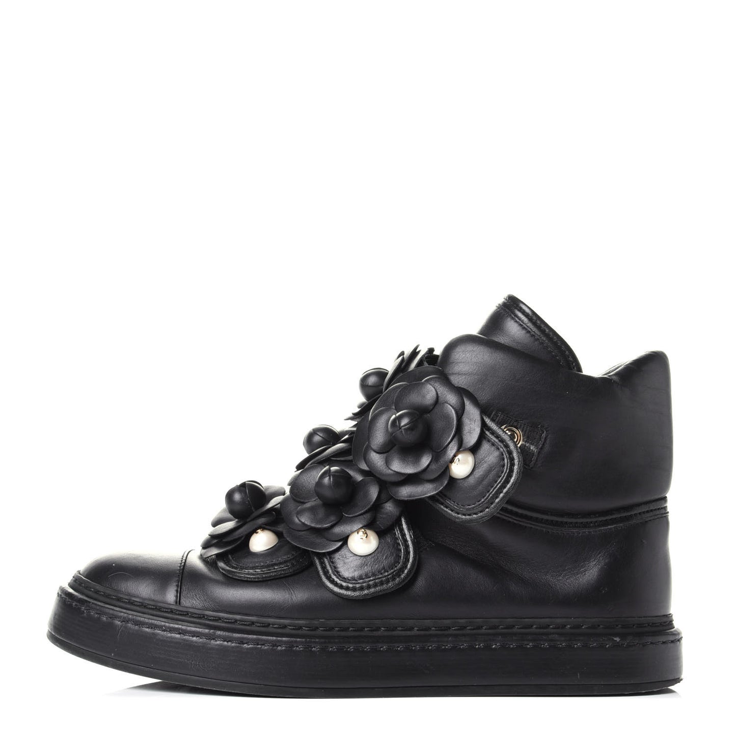 Lambskin Camellia High Top Sneakers 36 Navy