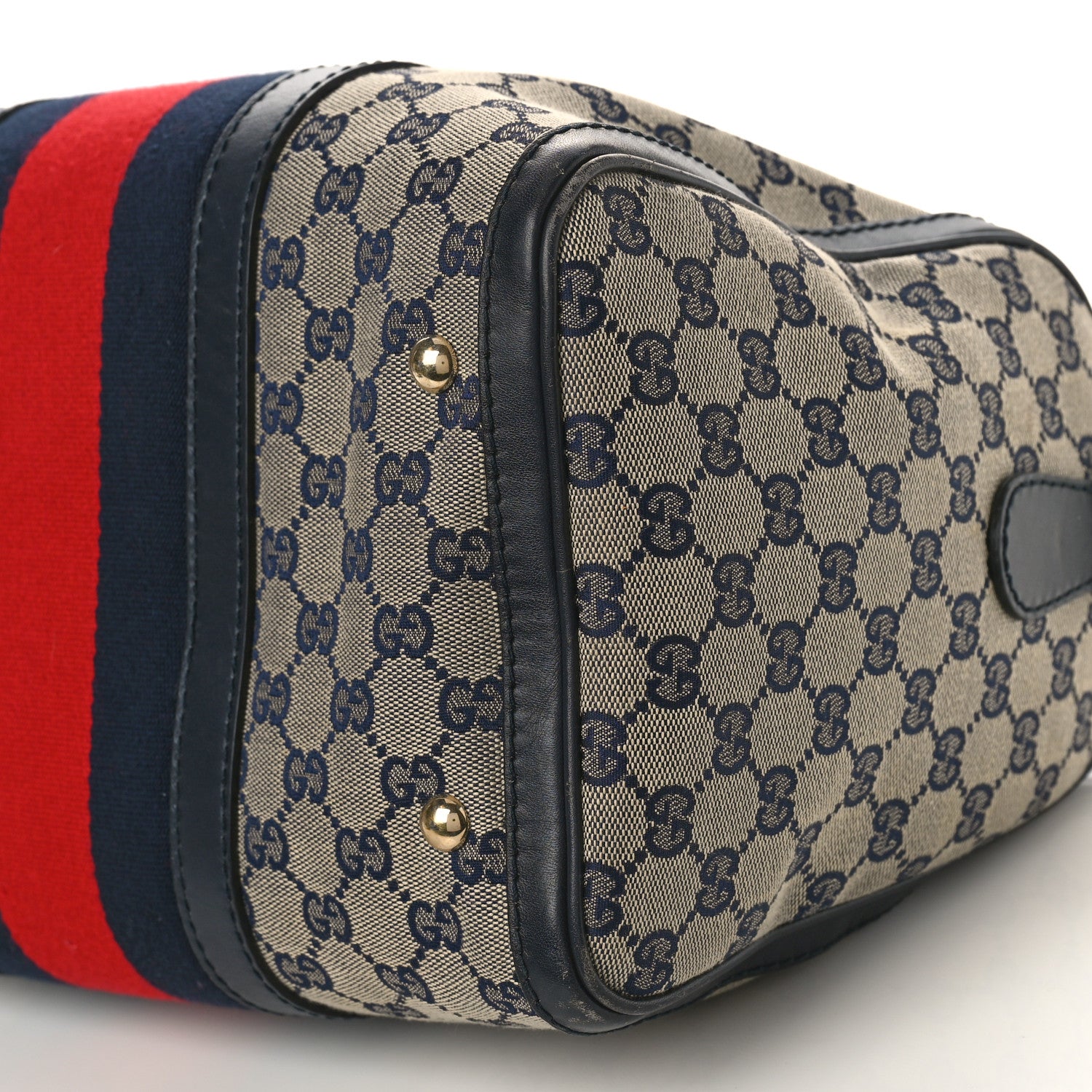 Gucci Monogram Selleria Calfskin Vintage Web Medium Boston Beige Blue 9 of 9