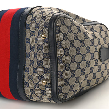 Gucci Monogram Selleria Calfskin Vintage Web Medium Boston Beige Blue 9 of 9