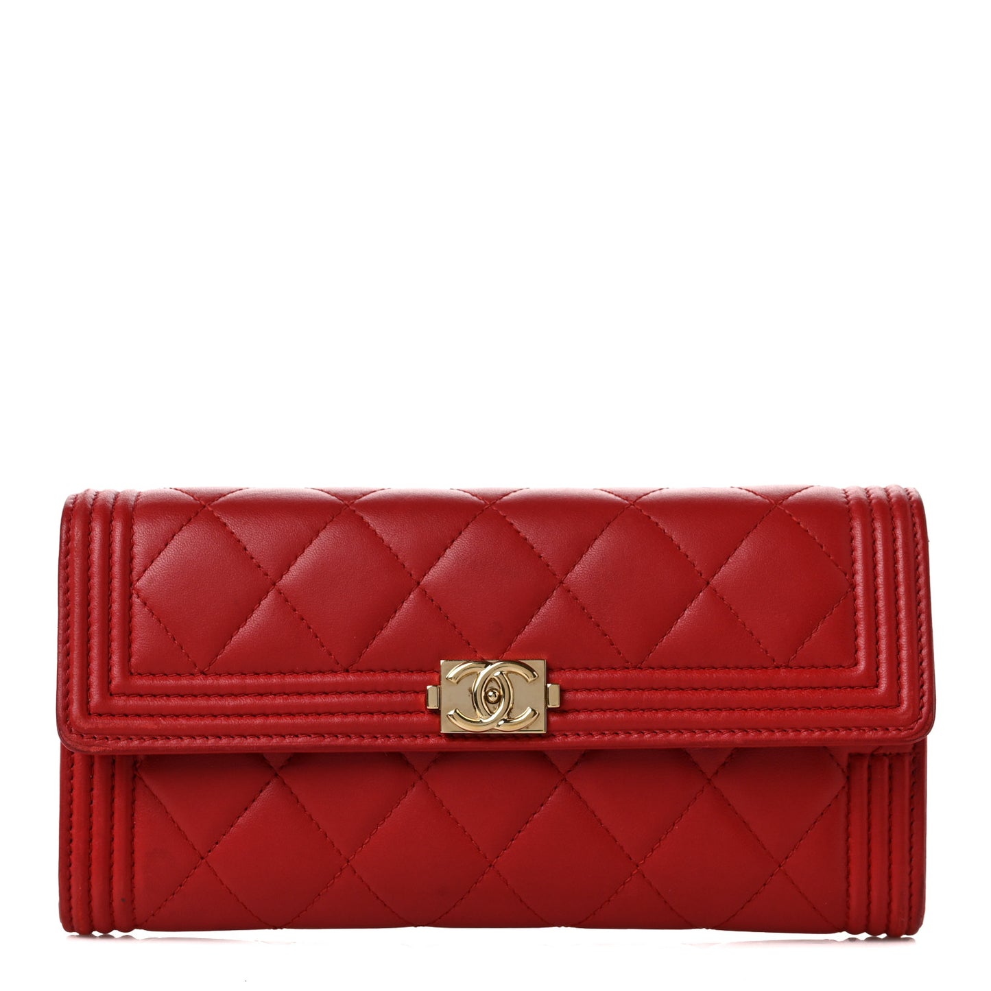 Lambskin Quilted Boy Flap Wallet Red