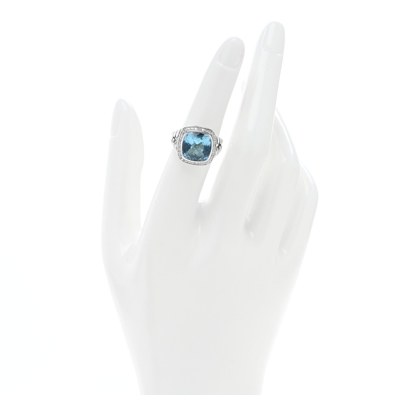 David Yurman Sterling Silver Diamond Blue Topaz 11mm Albion Ring 52 6 2 of 4