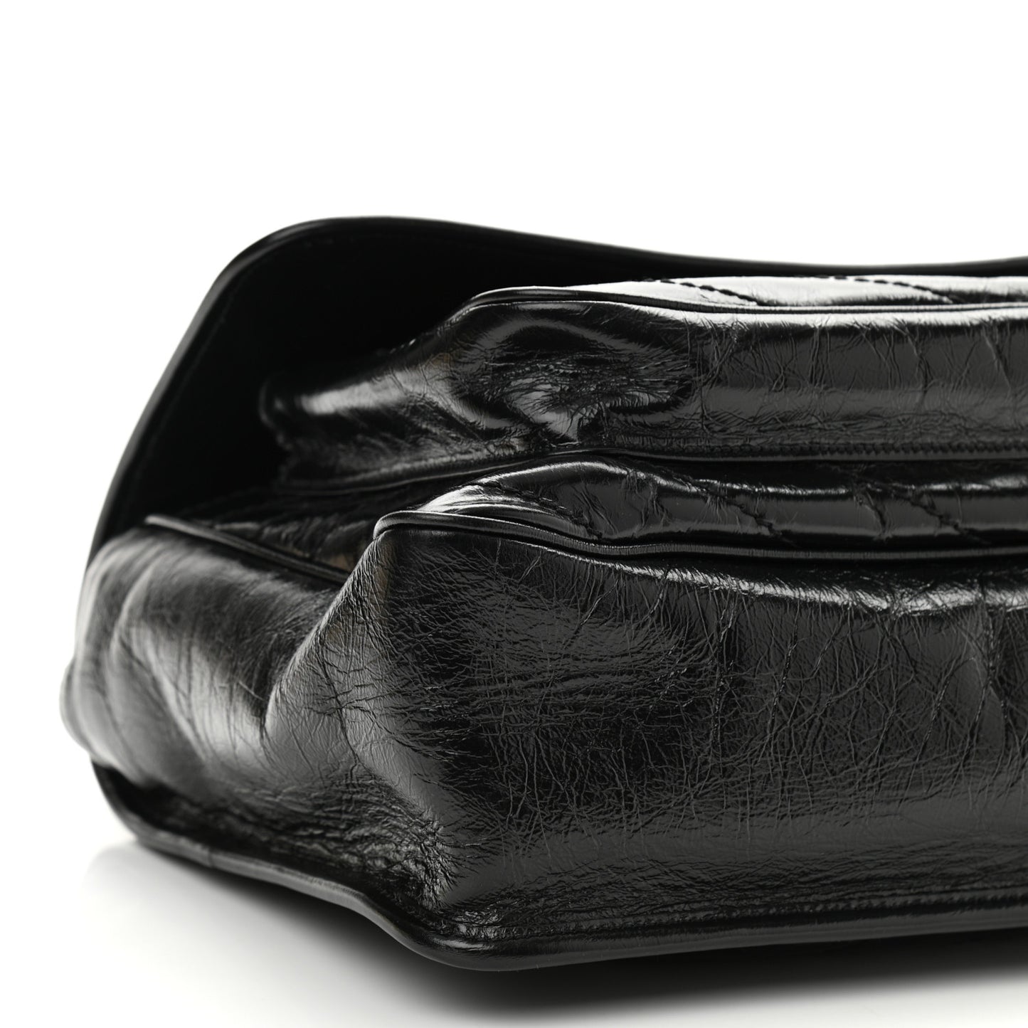 Crinkled Calfskin Matelasse Monogram Large Niki Chain Satchel Black