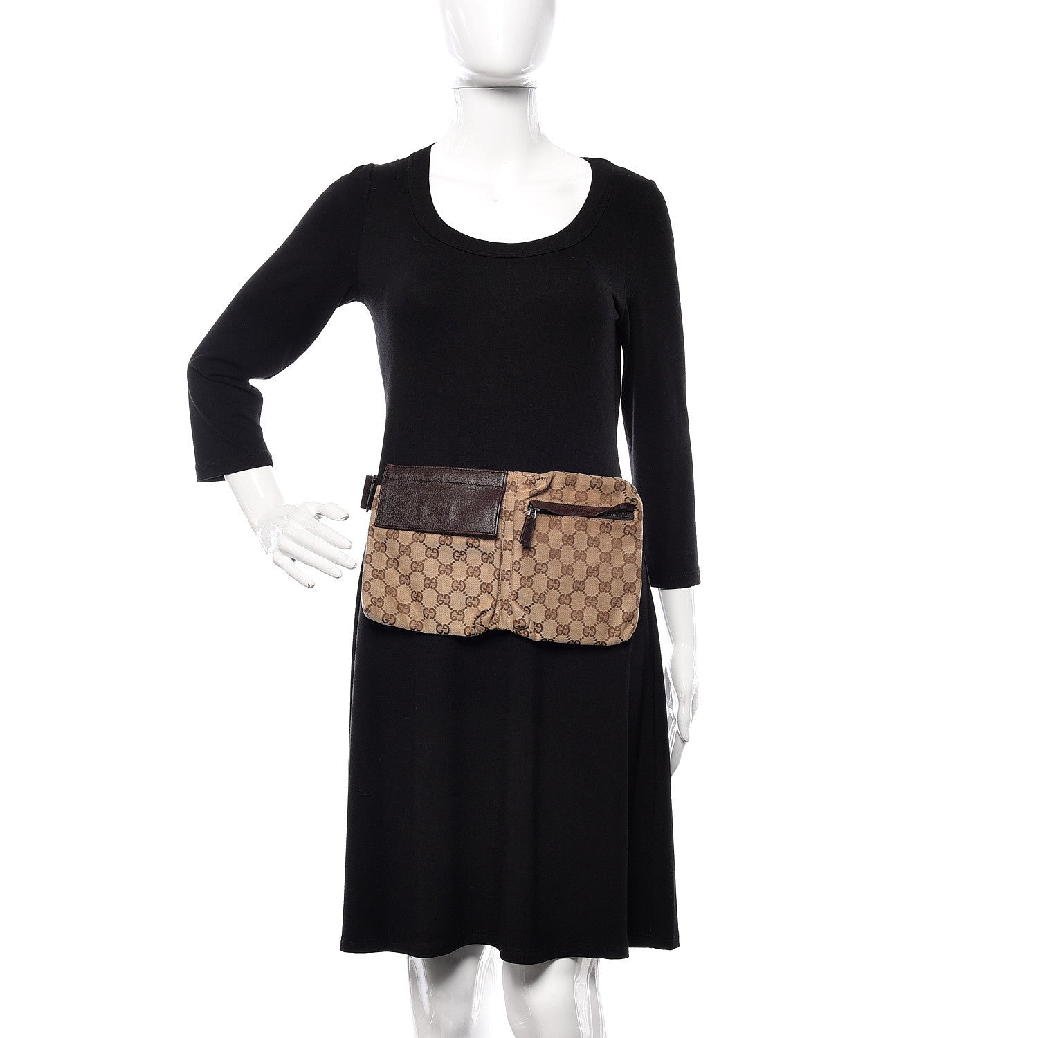 Gucci GG Monogram Web Double Pocket Belt Bag Dark Brown 2 of 9
