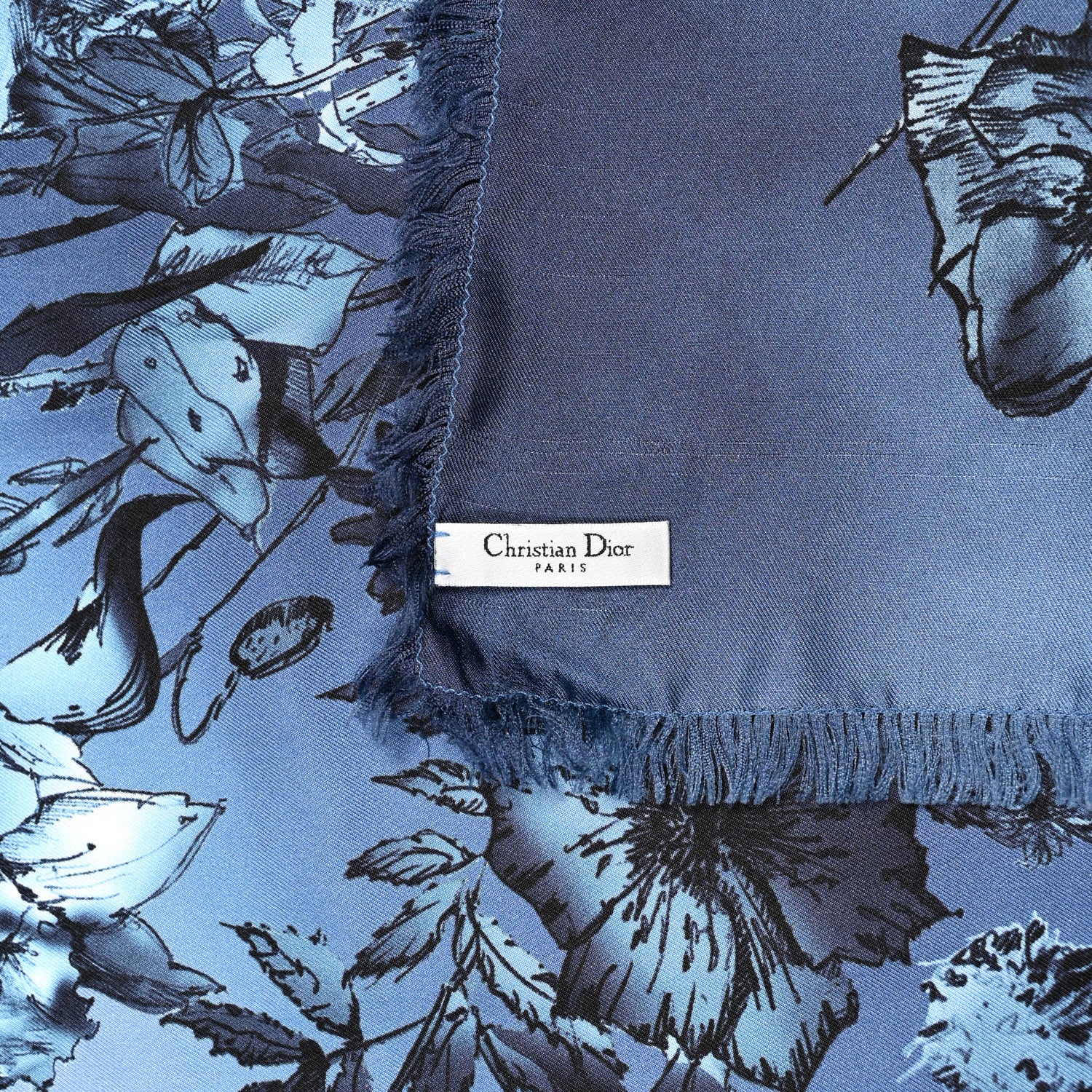 Christian Dior Silk Floral Square Scarf Blue Multicolor 3 of 9