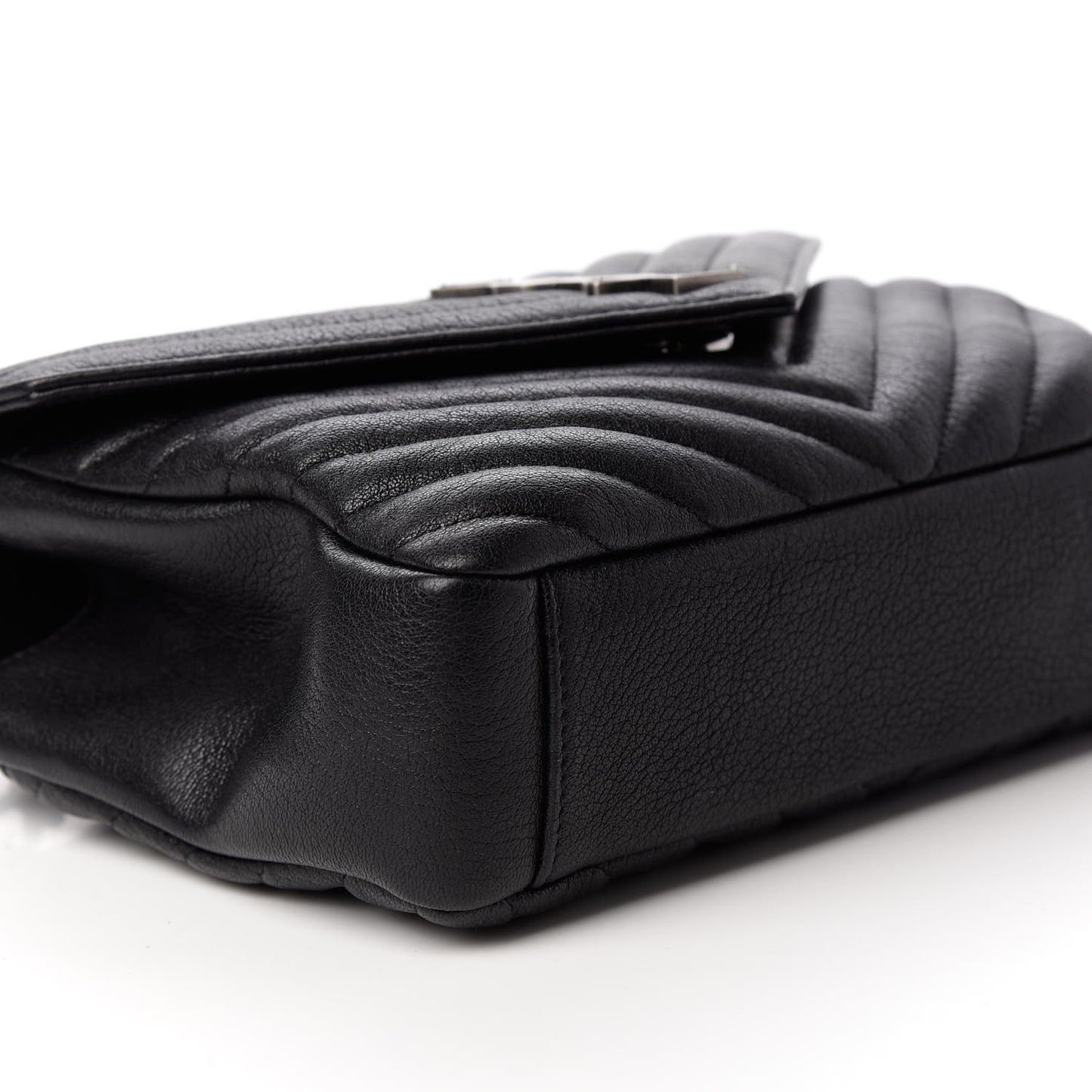 Sheepskin Matelasse Chevron Monogram Medium College Bag Black