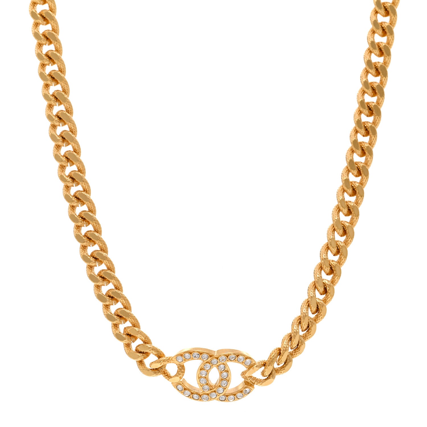 Chanel Crystal Chain Link CC Choker Necklace Gold 1 of 6
