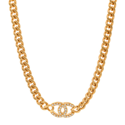 Chanel Crystal Chain Link CC Choker Necklace Gold 1 of 6