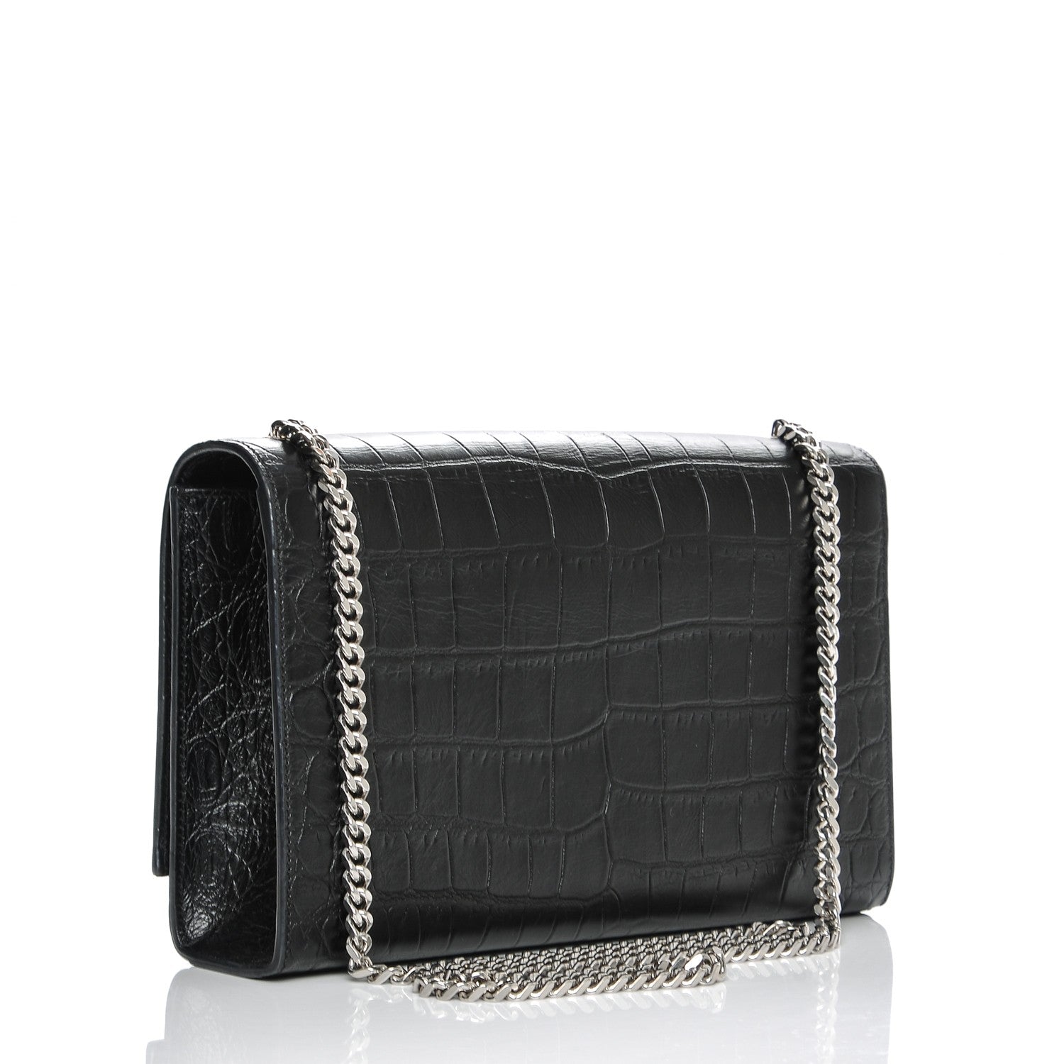 Saint Laurent Calfskin Crocodile Embossed Medium Classic Monogram Kate Tassel Satchel Black 3 of 6