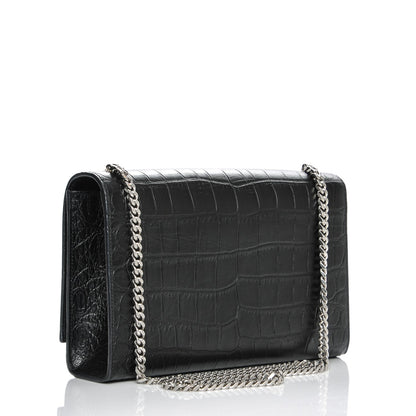 Saint Laurent Calfskin Crocodile Embossed Medium Classic Monogram Kate Tassel Satchel Black 3 of 6