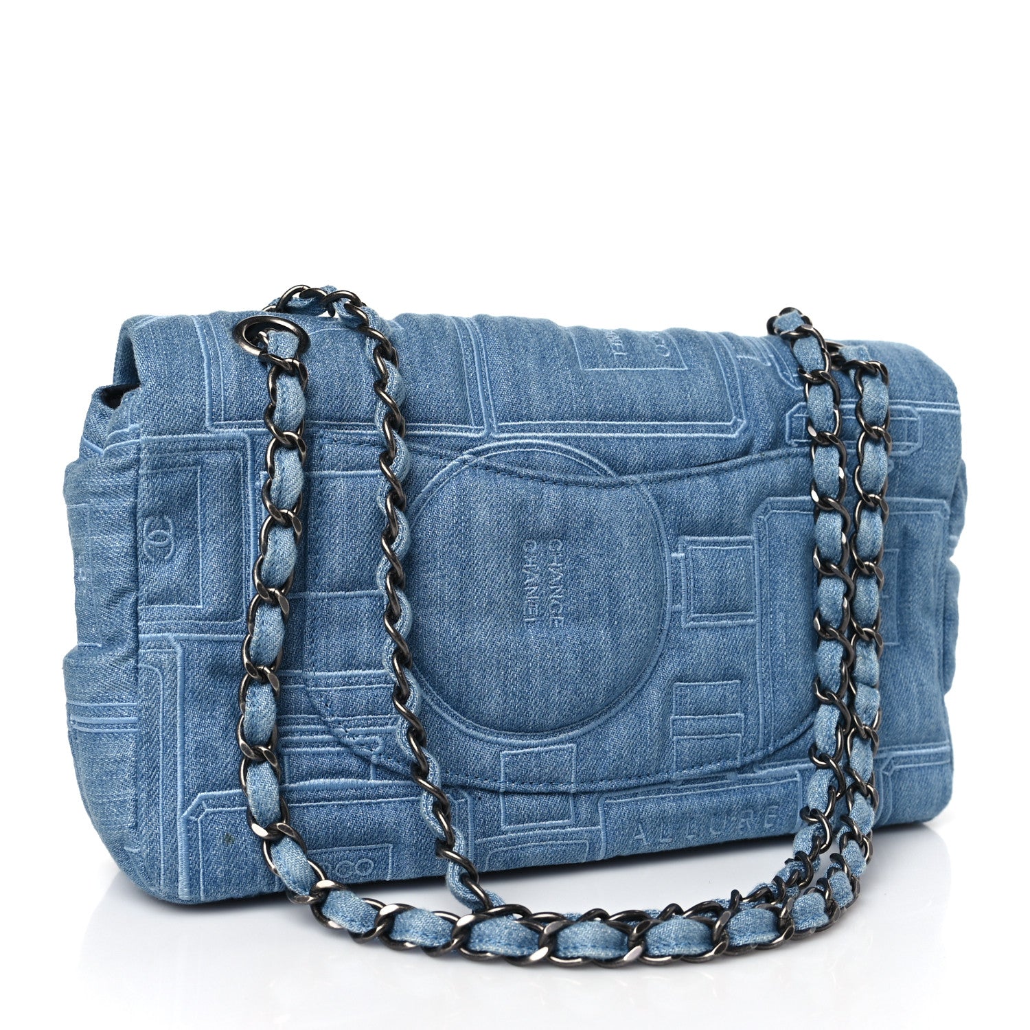 Chanel Denim Embroidered Medium Perfume Bottle Flap Light Blue 2 of 9