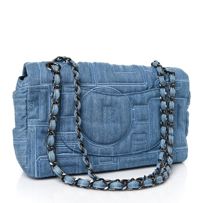 Chanel Denim Embroidered Medium Perfume Bottle Flap Light Blue 2 of 9