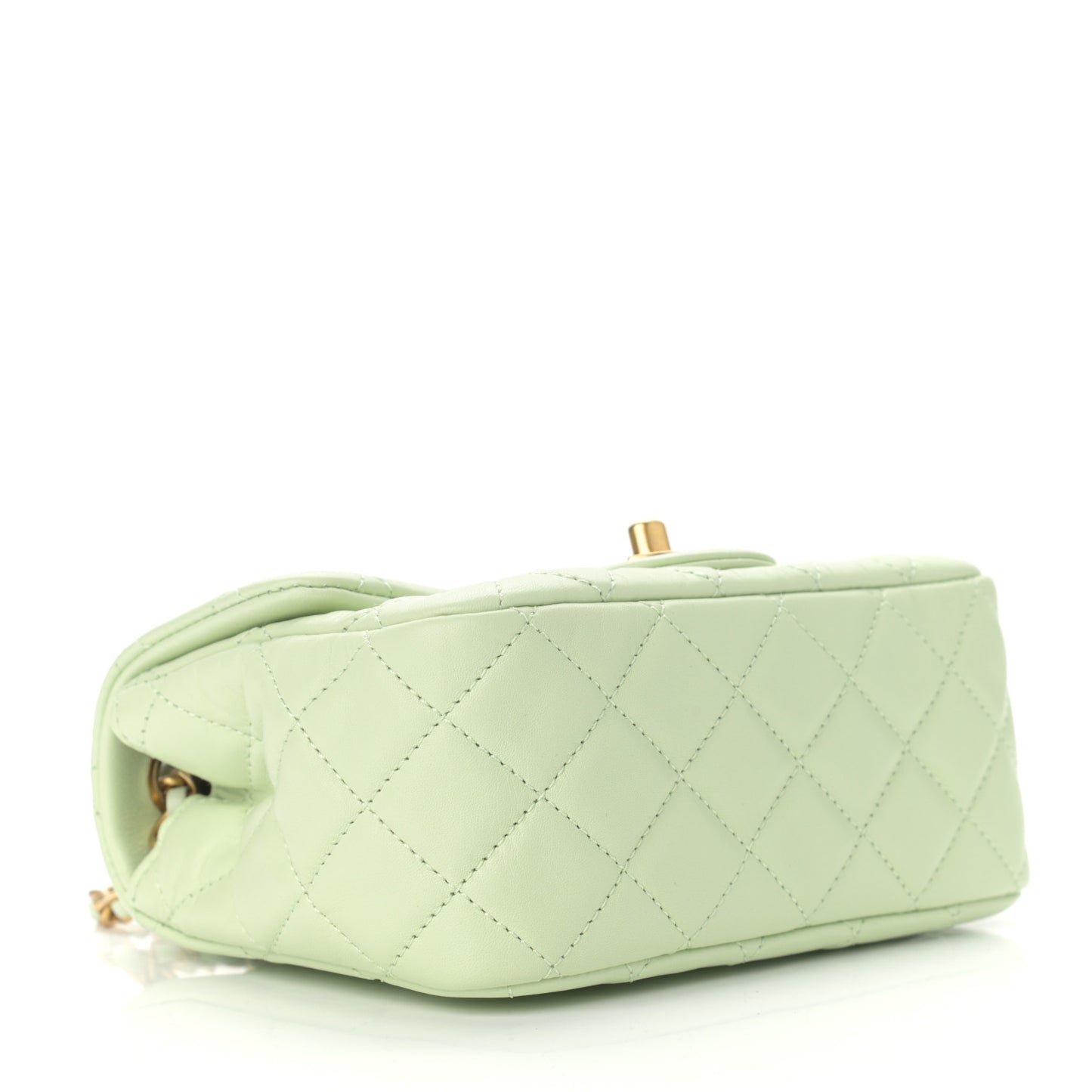 Lambskin Quilted Mini Pearl Crush Flap Light Green