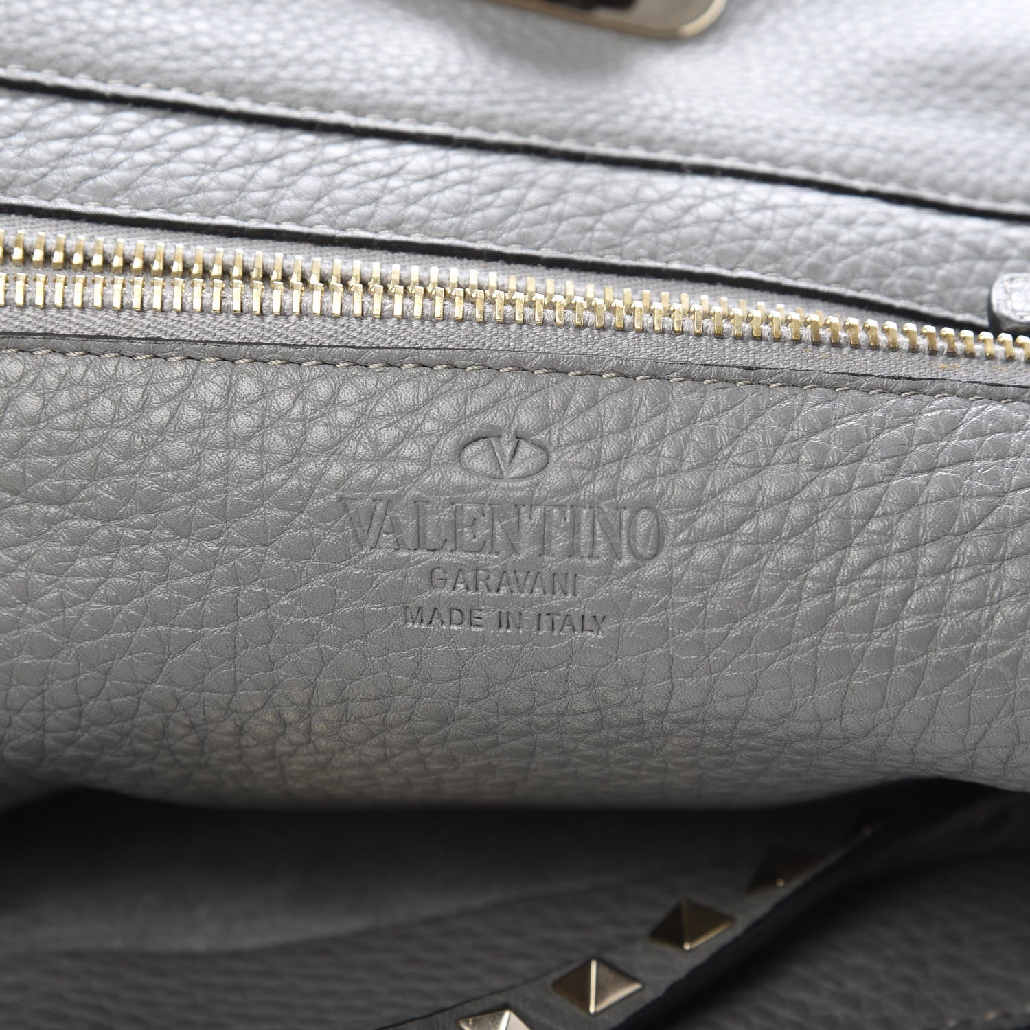 Valentino Garavani Pebbled Calfskin Medium Rockstud Tote Grey 6 of 11