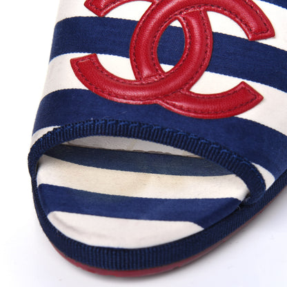 Chanel Canvas Striped Wedge Sandals 36 Red Navy Blue 13 of 13