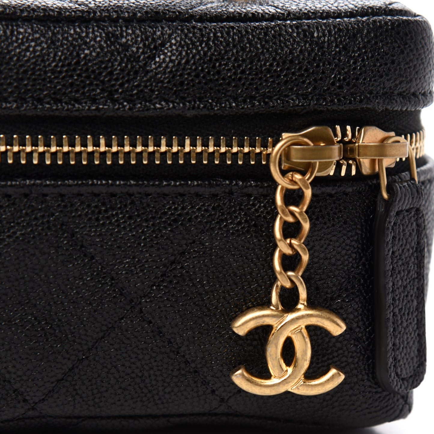 Caviar Quilted Mini Top Handle Vanity With Chain Black