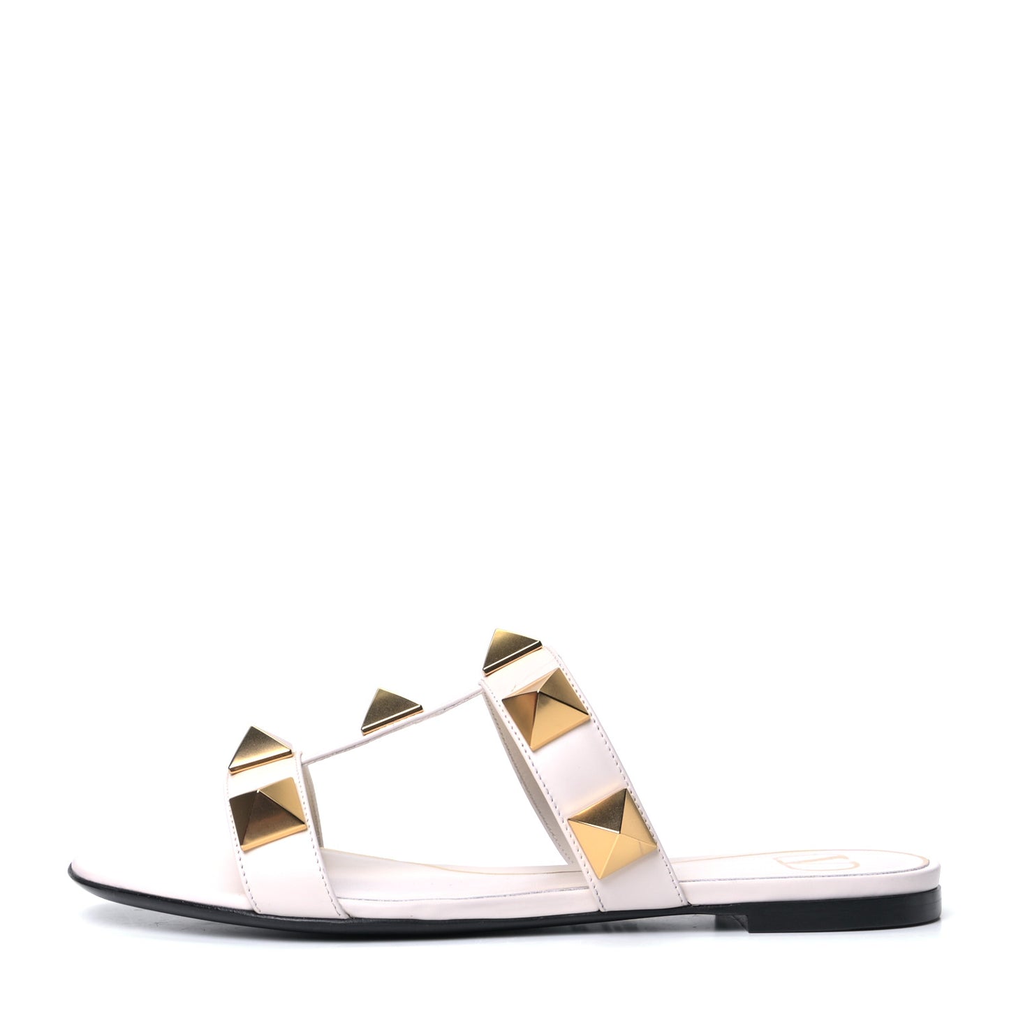Calfskin Roman Stud Flat Slide Sandals 36.5 Light Ivory