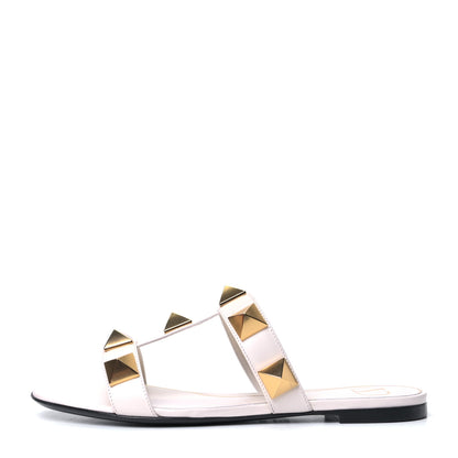 Valentino Garavani Calfskin Roman Stud Flat Slide Sandals 36.5 Light Ivory 1 of 4