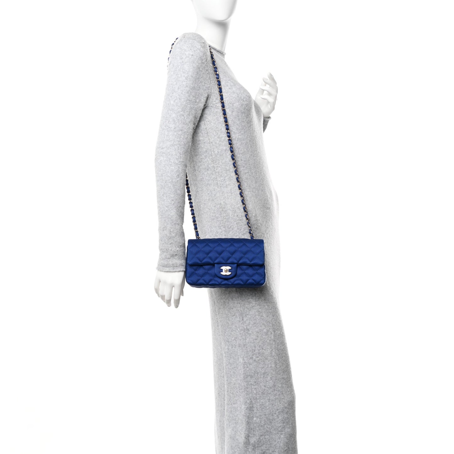 Satin Quilted Mini Rectangular Flap Blue