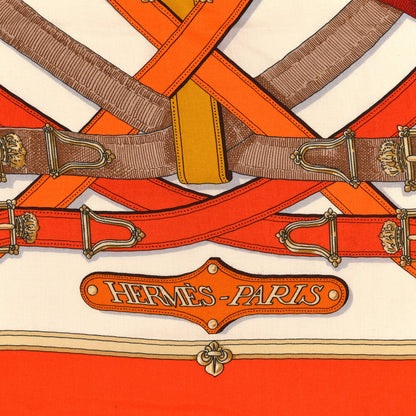 Hermes Cashmere Silk Cavalcadour Shawl 140 Orange White Brun 2 of 3