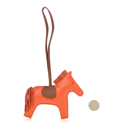 Hermes Milo Lambskin Grigri Rodeo Horse Bag Charm MM Feu Cornaline Fauve 2 of 3
